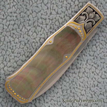 Steve Hoel Custom Knife Set of Three Blacklip Pearl Lockbacks  Engraved by Julie Warenski - Image 3