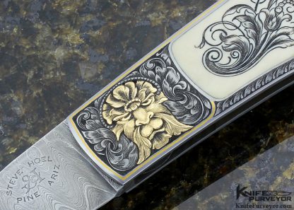 Steve Hoel Custom Knife Scrimshawed Mammoth Interframe Lockback Engraved with Sculpted Built Up 24Kt Gold by Franz Marktl - Image 2