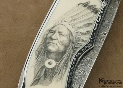 Steve Hoel Custom Knife Bob Engnath Scrimshawed Pre-ban Elephant Ivory Interframe Lockback Engraved by Franz Marktl - Image 6