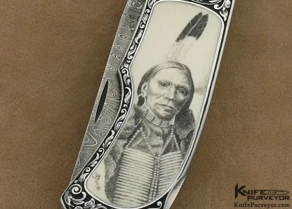 Steve Hoel Custom Knife Bob Engnath Scrimshawed Pre-ban Elephant Ivory Interframe Lockback Engraved by Franz Marktl - Image 5