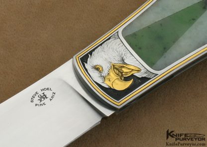 Steve Hoel Custom Knife 9 Inlay Burmese Jade Sunburst Jumbo Coke Bottle Lockback Engraved by Jon Robyn - Image 2
