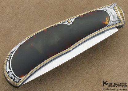 Steve Hoel Custom Knife Jon Robyn Engraved Antique Tortoise Shell Lockback - Image 4