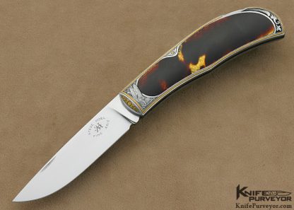 Steve Hoel Custom Knife Jon Robyn Engraved Antique Tortoise Shell Lockback