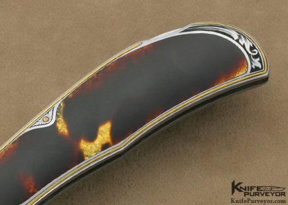 Steve Hoel Custom Knife Jon Robyn Engraved Antique Tortoise Shell Lockback - Image 3