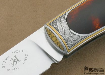 Steve Hoel Custom Knife Jon Robyn Engraved Antique Tortoise Shell Lockback - Image 2