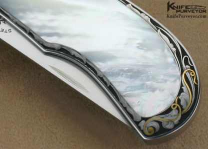 Steve Hoel Custom Knife Steve Lindsay Engraved Mother of Pearl Shell Interframe Lockback - Image 4