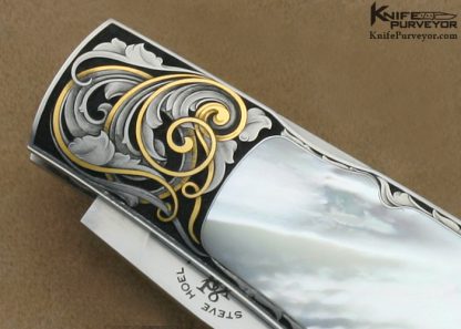Steve Hoel Custom Knife Steve Lindsay Engraved Mother of Pearl Shell Interframe Lockback - Image 3
