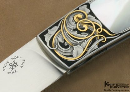 Steve Hoel Custom Knife Steve Lindsay Engraved Mother of Pearl Shell Interframe Lockback - Image 2
