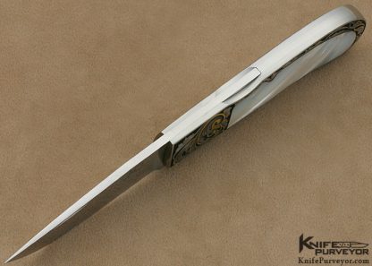 Steve Hoel Custom Knife Steve Lindsay Engraved Mother of Pearl Shell Interframe Lockback - Image 7