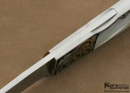 Steve Hoel Custom Knife Steve Lindsay Engraved Mother of Pearl Shell Interframe Lockback - Image 8