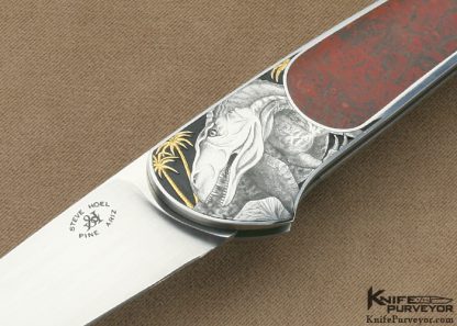 Steve Hoel Custom Knife Fossilized Interframe Lockback Engraving of Dinosaurs by Lisa Tomlin - Image 2