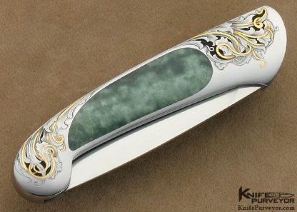 Steve Hoel Custom Knife Burmese Jade Interframe Lockback Engraved by Steve Lindsay - Image 3