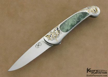 Steve Hoel Custom Knife Burmese Jade Interframe Lockback Engraved by Steve Lindsay