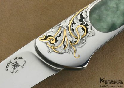 Steve Hoel Custom Knife Burmese Jade Interframe Lockback Engraved by Steve Lindsay - Image 2