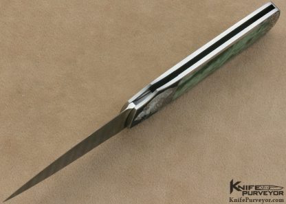 Steve Hoel Custom Knife Angelo Galeazzi Engraved Mike Norris Stainless Steel Damascus & Burmese Jade Interframe Lockback Dagger - Image 7