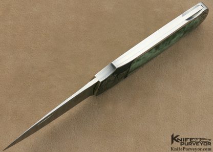 Steve Hoel Custom Knife Angelo Galeazzi Engraved Mike Norris Stainless Steel Damascus & Burmese Jade Interframe Lockback Dagger - Image 6