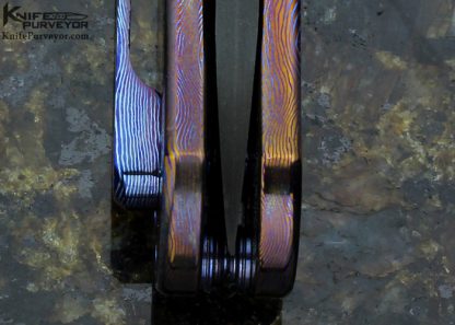 Steve Kelly Custom Knife SK Knives Mokuti & Chad Nichols Stainless Steel Damascus "Conspiracy"  Frame Lock Flipper - Image 6