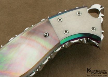 Steve Likarich Custom Knife Black Lip Tahitian Pearl Shell & Anodized Titanium Fighter - Image 2