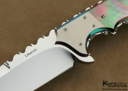 Steve Likarich Custom Knife Black Lip Tahitian Pearl Shell & Anodized Titanium Fighter - Image 3