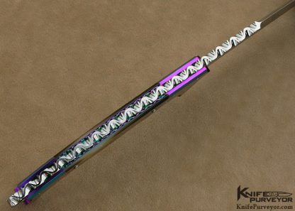Steve Likarich Custom Knife Black Lip Tahitian Pearl Shell & Anodized Titanium Fighter - Image 4