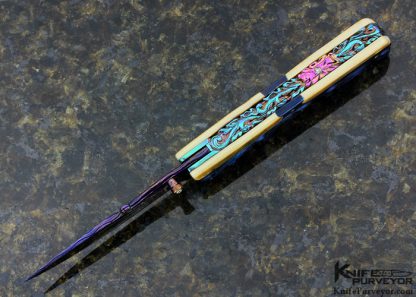 Suchat Jangtanong Custom Knife Blued Chad Nichols Damascus and Phenolic Linerlock - Image 2