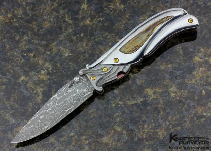 Suchat Jangtanong Custom Knife Stainless Steel Damascus with Phenolic Inlaid Fluted Linerlock