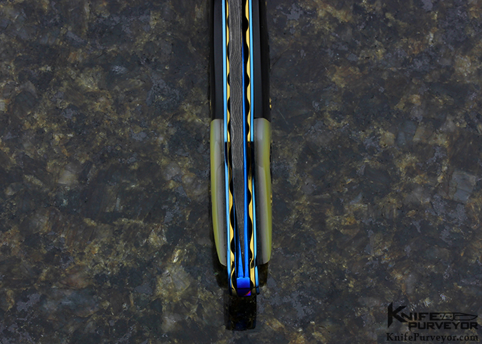 Suchat Jangtanong Custom Knife Damascus, Black Buffalo Horn & South Sea Gold Lip Pearl Linerlock - Image 6