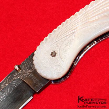 Joseph Szilaski Custom Knife Carved Motehr of Pearl and Damascus "In the Clouds" Linerlock - Image 2
