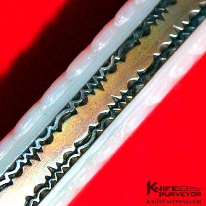 Joseph Szilaski Custom Knife Carved Motehr of Pearl and Damascus "In the Clouds" Linerlock - Image 4
