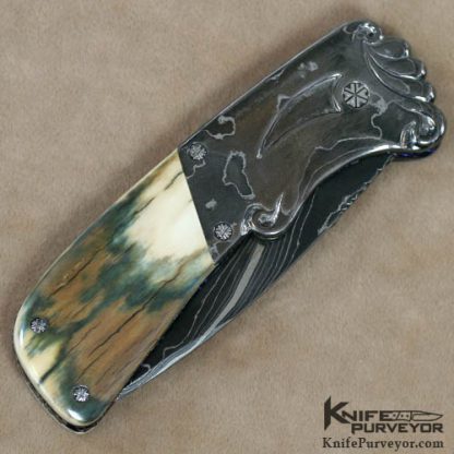 Joseph Szilaski Custom Knife Sole Authorship Carved Damascus and Mammoth Ivory Linerlock - Image 3