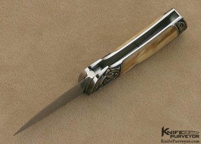 T.M. Dowell Custom Knife Fossilized Walrus Ivory Lockback Engraved by Ron Skaggs - Image 5