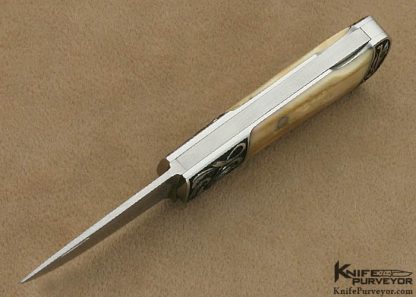 T.M. Dowell Custom Knife Fossilized Walrus Ivory Lockback Engraved by Ron Skaggs - Image 4