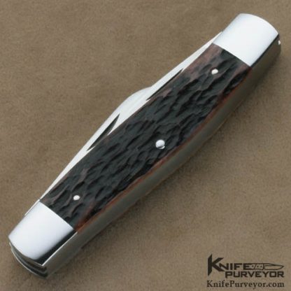 Terry Davis Custom Knives  Brown Jigged Bone 3 Blade Serpentine Whittler Slip Joint Folder - Image 3