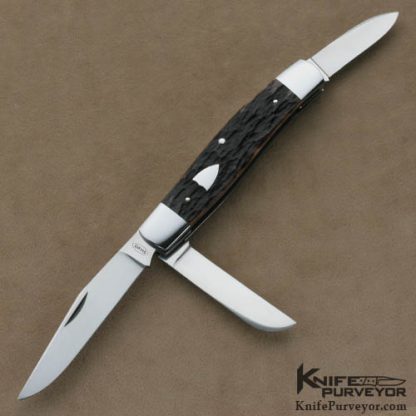 Terry Davis Custom Knives  Brown Jigged Bone 3 Blade Serpentine Whittler Slip Joint Folder