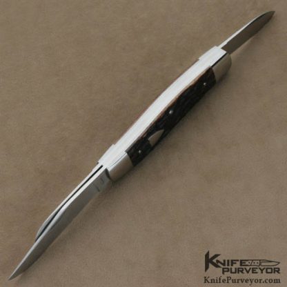 Terry Davis Custom Knives  Brown Jigged Bone 3 Blade Serpentine Whittler Slip Joint Folder - Image 4