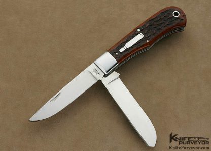 Terry Davis Custom Knife Large "Bullet" Jigged Bone Trapper Slip Joint