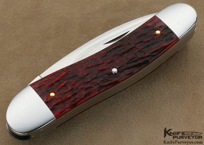Terry Davis Custom Knife Red Jigged Bone with 14Kt Gold Shield 3 Blade Sowbelly Slip Joint - Image 3