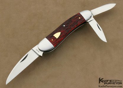 Terry Davis Custom Knife Red Jigged Bone with 14Kt Gold Shield 3 Blade Sowbelly Slip Joint