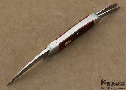Terry Davis Custom Knife Red Jigged Bone with 14Kt Gold Shield 3 Blade Sowbelly Slip Joint - Image 4