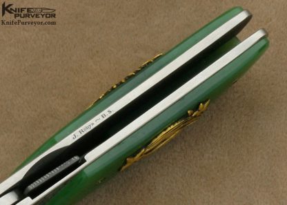 Bob Terzuola Custom Knives Jon Robyn Engraved Barrett Smythe Green Apple Jade & 18 Kt Gold Linerlock - Image 8
