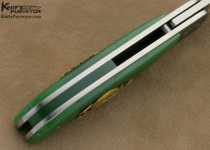 Bob Terzuola Custom Knives Jon Robyn Engraved Barrett Smythe Green Apple Jade & 18 Kt Gold Linerlock - Image 7