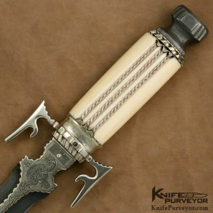 Tex Skow Custom Knife Fluted Dagger Engraved by Ron Nott - Image 2