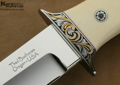 Thad Buchanan Custom Knife Pre-ban Elephant Ivory R.W. Loveless Signature Logo Chute Knife Engraved by Julie Warenski - Image 2