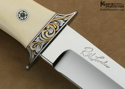 Thad Buchanan Custom Knife Pre-ban Elephant Ivory R.W. Loveless Signature Logo Chute Knife Engraved by Julie Warenski - Image 5
