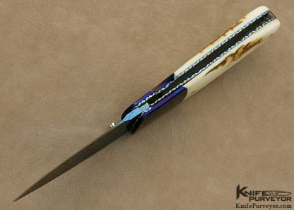 Theuns Prinsloo Custom Knife Blued Damascus Linerlock - Image 5