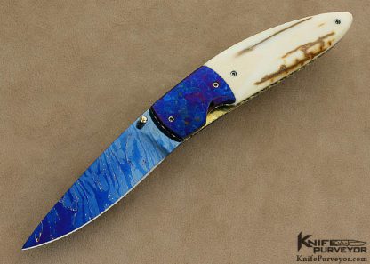 Theuns Prinsloo Custom Knife Blued Damascus Linerlock