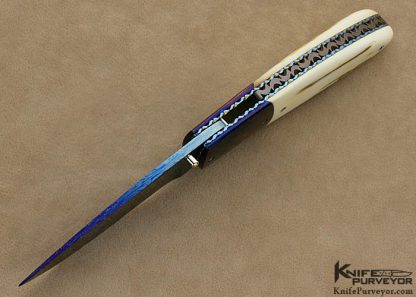 Theuns Prinsloo Custom Knife Blued Damascus Linerlock - Image 4