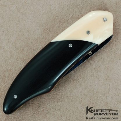 Theuns Prinsloo Custom Knife Blued Sole Authorship Damascus with Black Buffalo Horn & Warthog Ivory Linerlock - Image 3