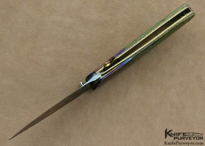 Theuns Prinsloo Custom Knife Blued Damascus Warthog Tusk Jeweled Backstrap  Linerlock - Image 5