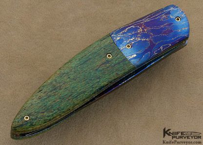 Theuns Prinsloo Custom Knife Blued Damascus Warthog Tusk Jeweled Backstrap  Linerlock - Image 3